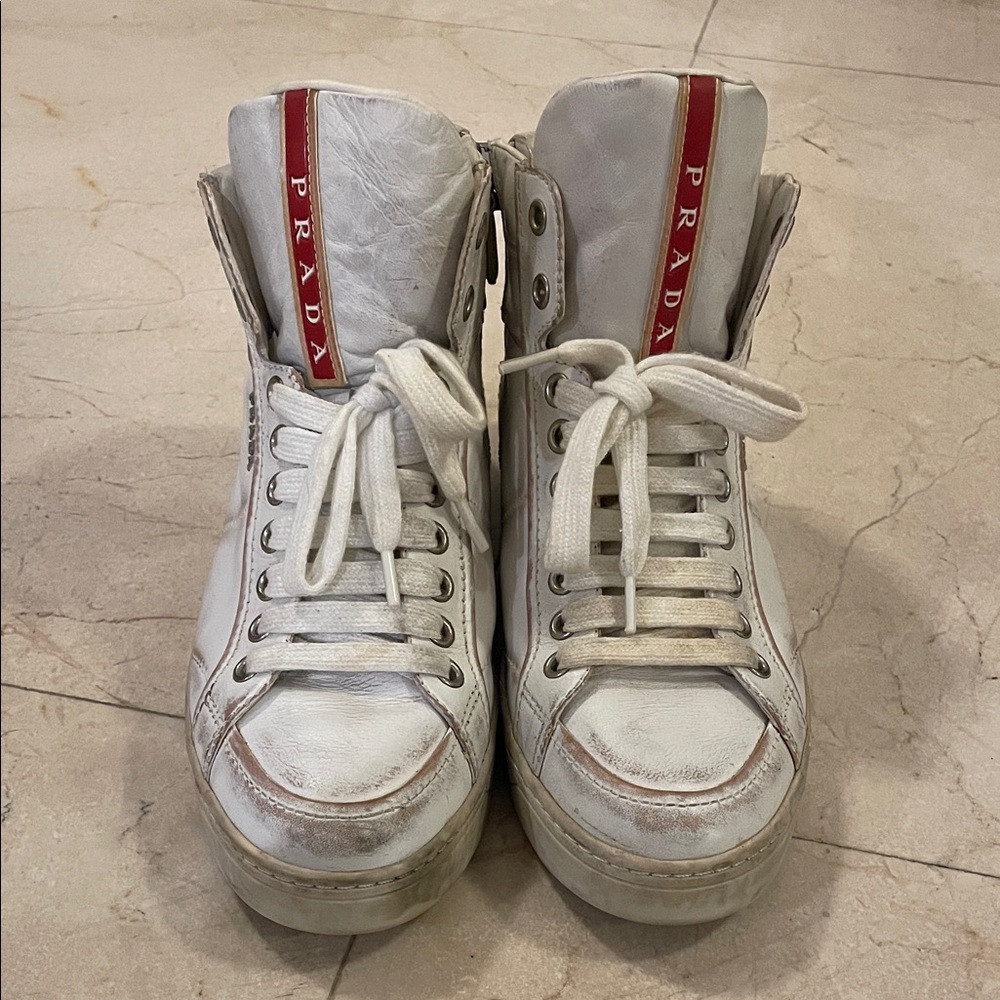 Prada Women's White High-Top Sneakers